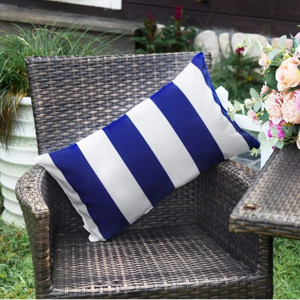 Luxury Home | Blue & White Striped Outdoor Water Resistant Lumbar Pillow Covers